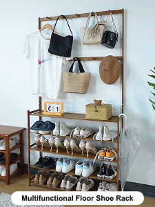 Bamboo Shoe Rack/Coat Rack 2in1 Multi Functional Stores Over 25 Pairs Can Be Used to Store Clothes