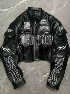 เสื้อแจ็คเก็ตหนัง PU ทรงสั้นสำหรับผู้หญิง ฤดูใบไม้ผลิและฤดูใบไม้ร่วง ปักลายสุนัขจิ้งจอก สไตล์อเมริกัน เสื้อคลุมกันหนาวแบบลำลอง