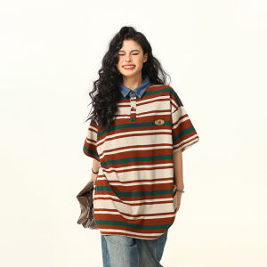 WILDAZI | Vintage Mader Stripe Short Sleeve Womens Oversized Summer T-Shirt