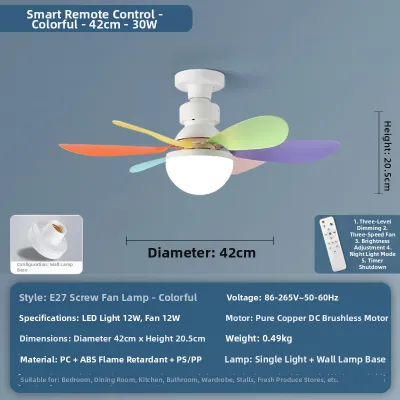 Energy Saving LED Bulb E27 Screw Base Fan Light Remote Controlled Small Ceiling Mounted Kitchen Bedroom Childrens Room Fan Light