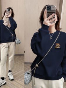 High Quality Womens Hoodie 2025 Spring Autumn Loose Print round Neck Top Thin Outerwear Trendy Korean Style Long Sleeve