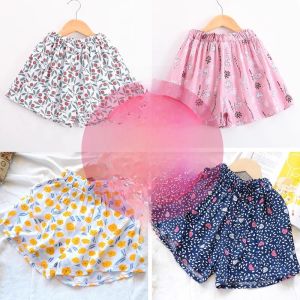 Girls Silk Chiffon Shorts Summer Style High Waist Floral Print Cotton Blend Skort Pants Style Childrens Clothing