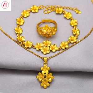 XT đồ trang sức Hàn Quốc 24K Vòng Tay Hoa nhẫn xỏ vòng cổ Set 916 mạ vàng gốc