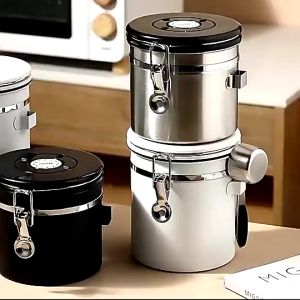 กล่องเก็บเมล็ดกาแฟ 304 สแตนเลส กระป๋องเก็บกาแฟ โถเก็บเมล็ดกาแฟ 1.5L/1.8L (พร้อมส่ง) CF05