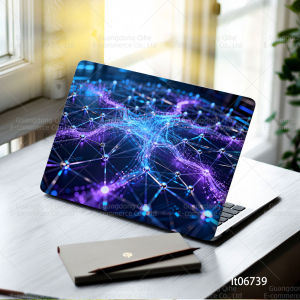 2PCS Cyberpunk Network Laptop Skin StickerTech Style Neon Purple Circuit Design Decal Cover for Macbook HP Dell Lenovo 11-17 in