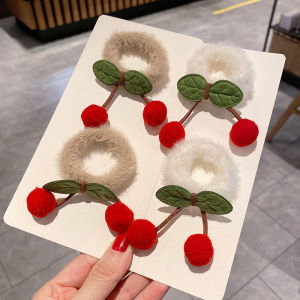 🔥Korean Version Towel Hair Rope Plush Ball Cherry Hair Rope High Elasticity Rubber Band Women LovelylifeFu👍