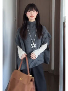 YUEZHONGWEI | Hooded Cape Cable Knit Sweater