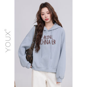 YOUXIANG | Áo Sweater Hoodie Oversized Màu Xanh Sương Nhẹ Cho Mùa Thu Phong Cách Đi Làm Hàn Quốc