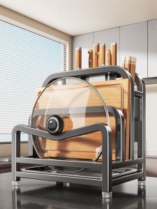 2025 New Stainless Steel Kitchen Knife Holder Multi-Function Storage Rack Chopstick Tube Cutting Board Stand Integrated Organizer