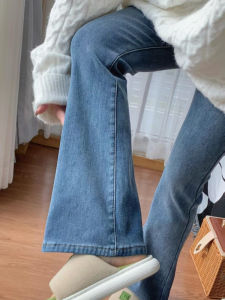 Fleece Lined Thickened Micro Flared Denim Jeans Womens Autumn Winter plus Size Elastic High Waist Hip Covering Vintage Blue Bell Bottoms