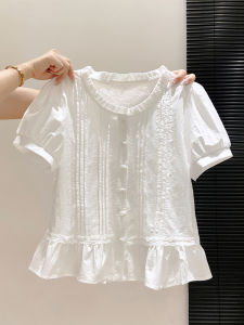 LUOSHAO | French Sweet Wooden Ear Hook Lace Puff Sleeve Blouse
