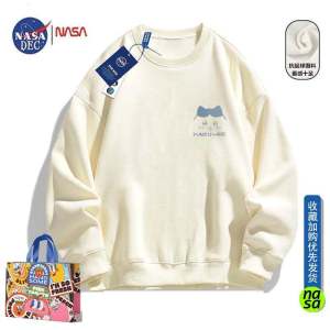 เสื้อสเวตเตอร์คอตตอน NASA คอกลมแขนยาวสไตล์อเมริกันสบายๆ ลายการ์ตูนสำหรับผู้หญิงในฤดูใบไม้ร่วงและฤดูหนาว