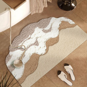 Bathroom Mat Irregular Pattern Natural Rubber Anti-Slip Absorbent Diatom Mud Design Home Use Plant Floral Pattern Machine Knitted