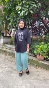 Setelan Wanita Dewasa Terbaru Alzena Set Kaos Katun Combed 24s Aplikasi Sablon Baju Atasan dan Celana Jumbo M L XL XXL 3XL BISA DIBELI TERPISAH One Set Remaja Kekinian Termurah