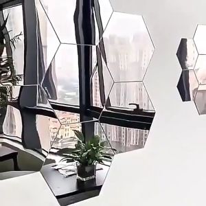 60Pcs Creative 3D Mirror Decals Acrylic Mirror Wall Stickers Hexagon Design Acrylic Mirrors Honeycomb Wall Decor Mirror Gold Silver DIY Home Decor Mirrors Sticker