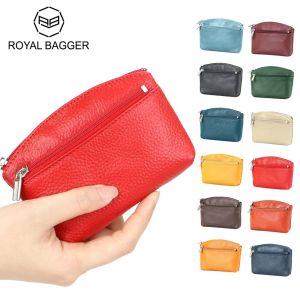 Royal Bagger Genuine Leather Coin Purse Minimalist Short Wallet Womens Mini Storage Bag with Keychain 1678