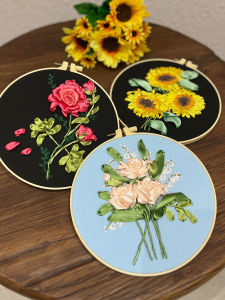 Handmade Embroidery Ribbon DIY Material Kit Satin 3D Embroidery Creative Fabric Art Heritage Craft from Shandong China