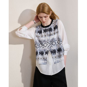 KUHNMARVIN | Two-Piece Illusion Printed Round Collar School Style Shirt