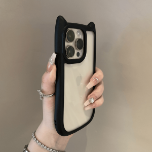 Creative Cat Ears Phone Case Transparent Protective Shell for iPhone 15 pro Max 14 PM 13 Unique 12 Trendy 11 Anti-Fall for Men Women Couples