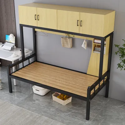 Hong Kong Combination Bed Frame with Top Cabinet High Bed Bottom Adult Apartment Bed Iron Structure No Storage Modern Style