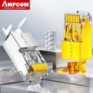 AMPCOM CAT7 RJ45 Connector Pass Through STP RJ45 Ethernet Plug with 1.5mm Load Bar for Cat 6A / 7 Network Cable - 10/30 Pack