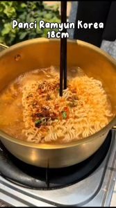 Panci Ramyun Korea Gold 18cm / Wajan Rebus Untuk Memasak Mie Ramen Ramyeon Hot Pot Soup Shabu Seafood Steamboat Bubur Sayur / Korean Noodle Pot Bahan Stainless Steel Anti Karat / Tempat Memasak Ala Korea Jepan Dengan Tutup Praktis Anti Lengket Multifungsi