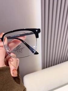 1‑Pack Men’s Half‑Rim Anti‑Blue Light Eyeglasses Lightweight Metal‑PC Frame for Computer Office & Gaming
