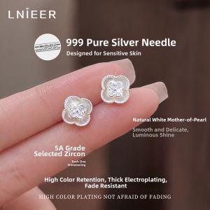 Lnieer | Pure 999 Silver Mother-of-Pearl Four-leaf Clover Stylish Earrings