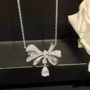 Vòng Cổ Nơ Kiểu Pháp Sang Trọng Dành Cho Nữ Với Mặt Dây Chuyền Moissanite Tinh Tế Món Quà Lý Tưởng Cho Lễ Hội Tiệc Tùng Kỷ Niệm.