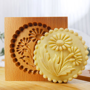 1PC Wood Cookie Mold with Flower Patterns Christmas 3D DIY Carved Embossed Cookie Cutter Moulds for Baking Fondant Biscuit