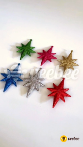 Hiasan Natal Bintang Glitter Plastik (V36) 6pcs | Aksesoris Pohon Natal Warna Warni