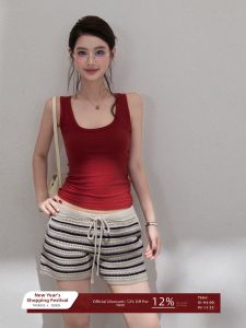 THROUS | Áo Knit Dây Đeo U-Neck Giảm Cân