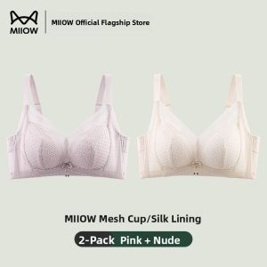 MiiOW | Silk Thin Womens Underwear Gathered Comfortable Breathable Lace Hole Cup Anti-Sagging Bra Youth Female Support Structure