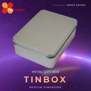 Evogadgets (MEDIUM TINBOX - 12cmx9cmx4cm) Silver or Gold Metal Tin Box Lids – Metal Container / Storage box / Portable and Durable