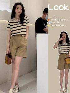 Summer 2024 New plus Size Slimming Street Style Top And Short Set Womens Light Maturity Salt System Two-Piece Suit Female