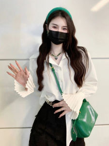 เสื้อเชิ้ตแขนยาวสีขาวสไตล์ฝรั่งเศสสำหรับผู้หญิง ฤดูใบไม้ร่วง 2023 เสื้อเชิ้ตแขนยาวทรงหลวมสไตล์เกาหลี แฟชั่นสำหรับผู้หญิง