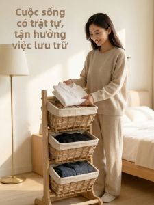 Wooden Wicker Large Capacity Storage Basket