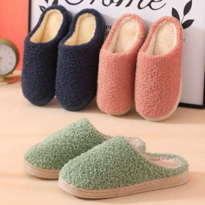 Autumn and Winter Cotton Slippers Womens Bag with Pure Color Warm Keeping Home Wool Sleeper Shi Couple Indoor Platform Non-Slip Confinement Shoes