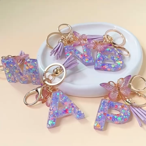 ZTOYL A-Z mơ mộng sequin Keychain tua bướm mặt dây chuyền ban đầu Keyring ví túi treo quyến rũ Xe móc chìa khóa