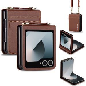 szhaiyu | Cards Holder Wallet Leather Phone Case for Samsung Galaxy Z Flip 8 7 FE 6 5 4 5G Flip8 Wrist Strap Crossbody Lanyard Cover