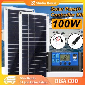 100 WATT Solar Photovoltaic Module / Tenaga Matahari Waterproof Papan Solar Power Panel / 100W Panel Surya dengan Kontroler -  Solar Charge Controller LCD LED Display Solar Cell PWM 12V 24V 10A 20A 30A 40A 50A 60A