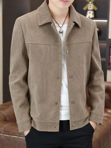 HENGYUANXIANG | Hengyuanxiang Mens Corduroy Jacket Pure Color Turn-down Collar Autumn Winter Fashionable Korean Style Warmth Outerwear Top