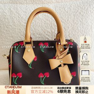 Economic Upward Trend Beauty Retro Cherry Boston Bag Mini Handbag Womens Fashionable Lightweight Shoulder Bag with Zipper