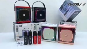 YS-308 Wireless Bluetooth 3D Stereo Surround Dual Microphone Karaoke Machine Professional LED Speaker