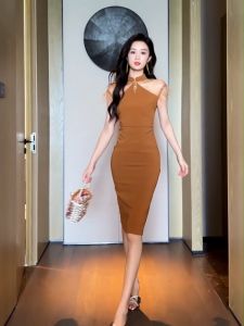 ZY·HT Womens Yellow Vintage Dinner Dress Qipao Sleeveless Tight Party Dress Wedding Dress 10347