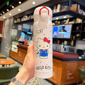Cốc Nước Cách Nhiệt Kawaii Hello Kitty 350ml Cho Trẻ Em Có Dây Đeo Chống Rò Rỉ Cốc Nước Đi Học Cốc Nhựa PP Cốc Giữ Nhiệt
