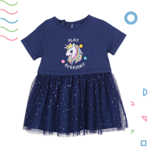 Đầm tutu cho bé gái 1-4 tuổi mẫu giáo Weekend ngắn tay xanh navy unicorn váy đầm bé gái xuất dư váy bé gái mùa hè