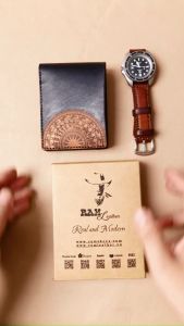 Ví Siêu bền trống đồng da bò vegtan nhuộm thủ công màu đen - RAM