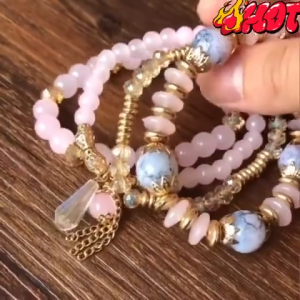 4Pcs/Set Bohemia Crystal Beaded Beads Chain Cuff Valentine Bracelets Set Bangle Women Jewelry Gift