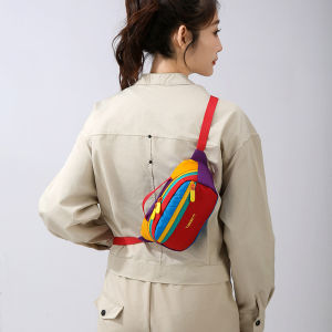 2025 Summer Nylon Outdoor Sports Crossbody Bag Dopaamine Casual Color Block Chest Waist Bag for Men And Women